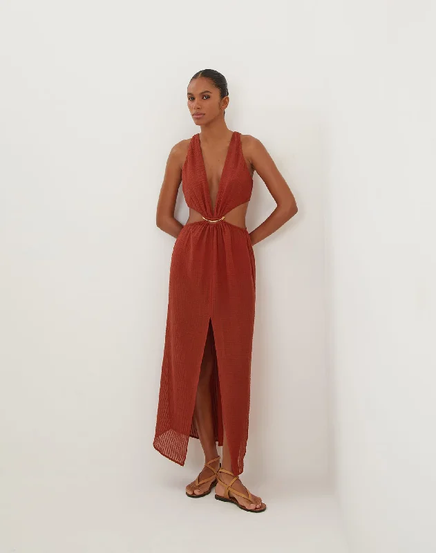 Weekend Bargains to Snag Dasha Detail Long Dress - Redwood