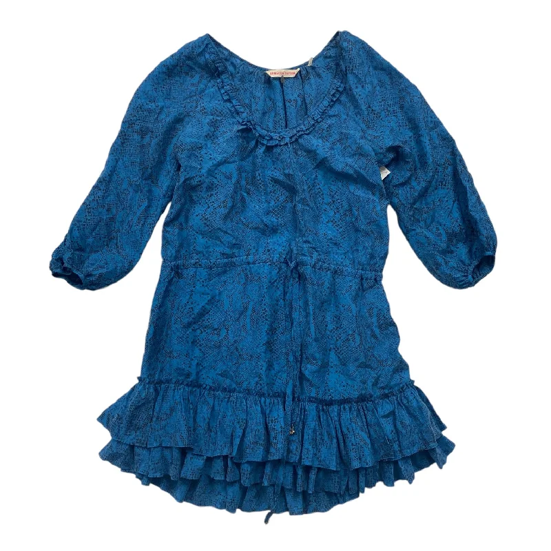 Don't Delay Black & Blue Dress Casual Midi Rebecca Taylor, Size S