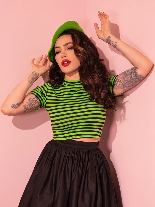 Bad Girl Crop Top in Slime Green and Black Stripes - Vixen by Micheline Pitt