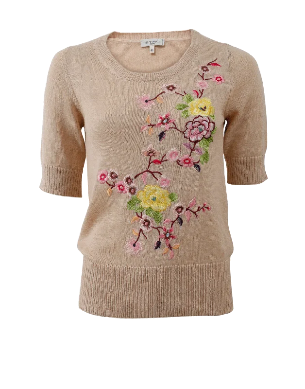 Floral Embroidered Knit Pullover