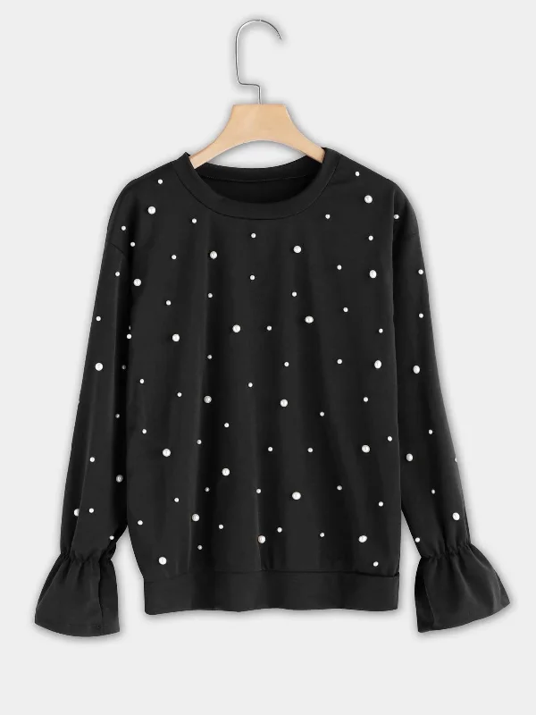 Custom Round Neck Long Sleeve Black Nail Bead Top