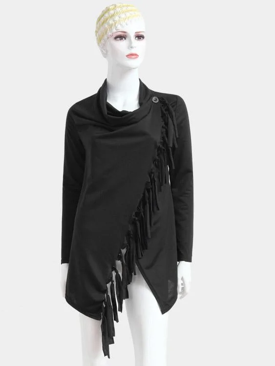 OEM ODM Tassel Long Sleeve Irregular Hem Black T-Shirts