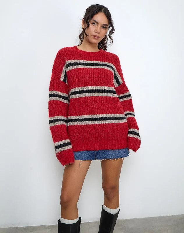 Lunet Knitted Jumper in Red and Black Stripe