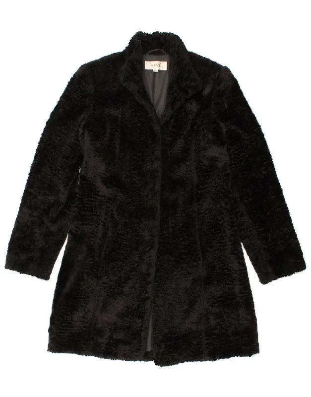 NEXT Womens Faux Fur Overcoat UK 8 Small  Black Viscose