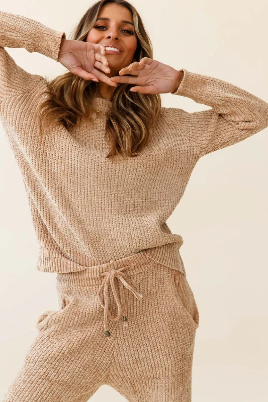 Robin Long Sleeve Ribbed Knit Sweater Tan