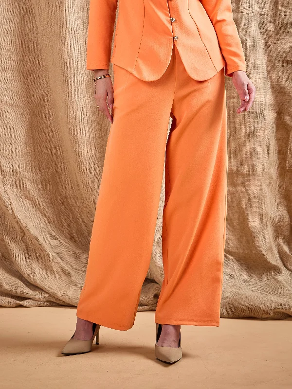 Women Orange Waist Darted Comfort Fit Pants