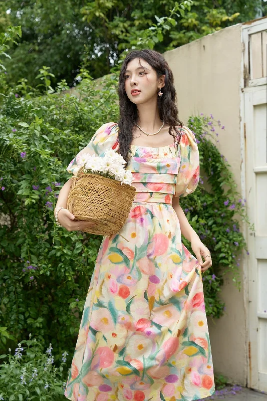 Women' Pink Floral Midi Dress