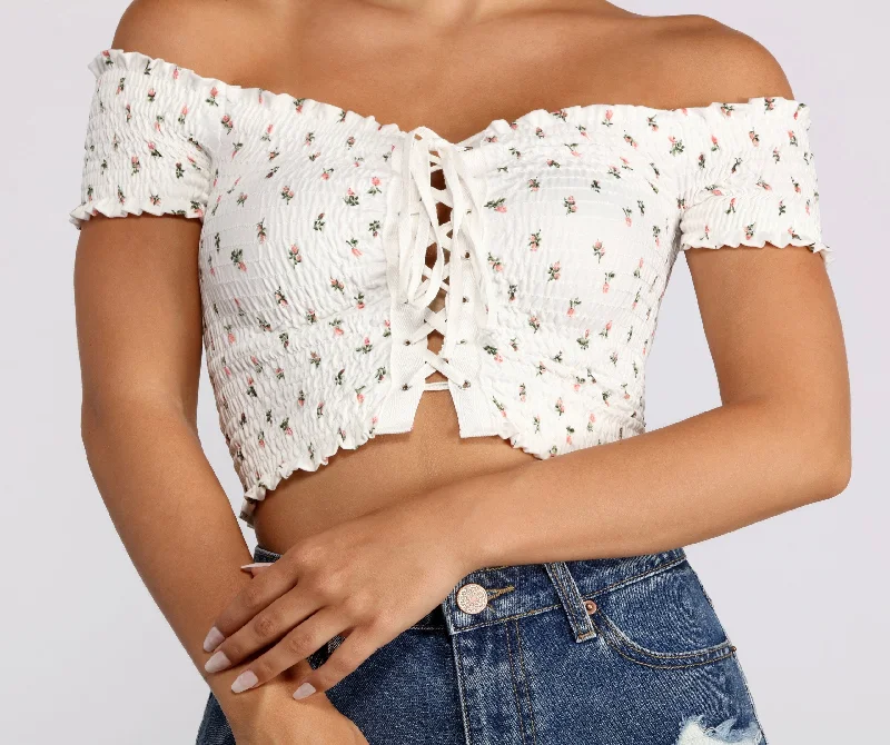 Flower Girl Lace Up Crop Top - 060012211999