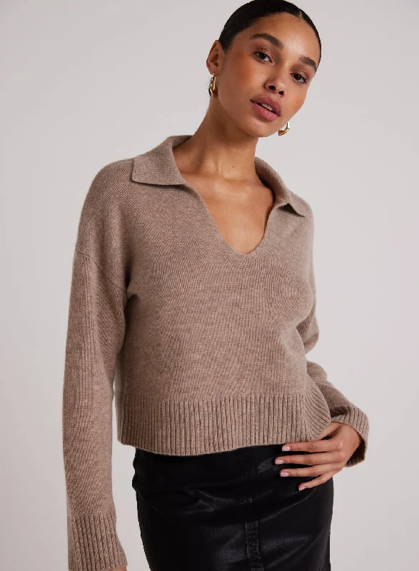 Wool and Cashmere Blend Collared Sweater  - Heather Fawn