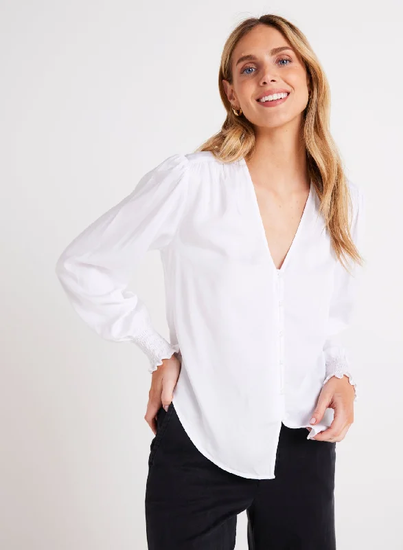 Smocked Cuff Button Down - White