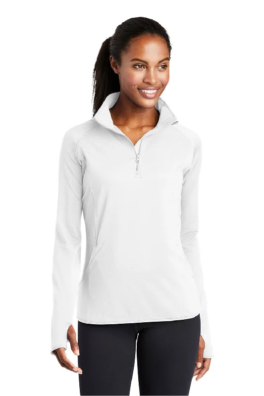 Sport-Tek Womens Sport-Wick Moisture Wicking 1/4 Zip Sweatshirt w/ Pouch Pocket - White