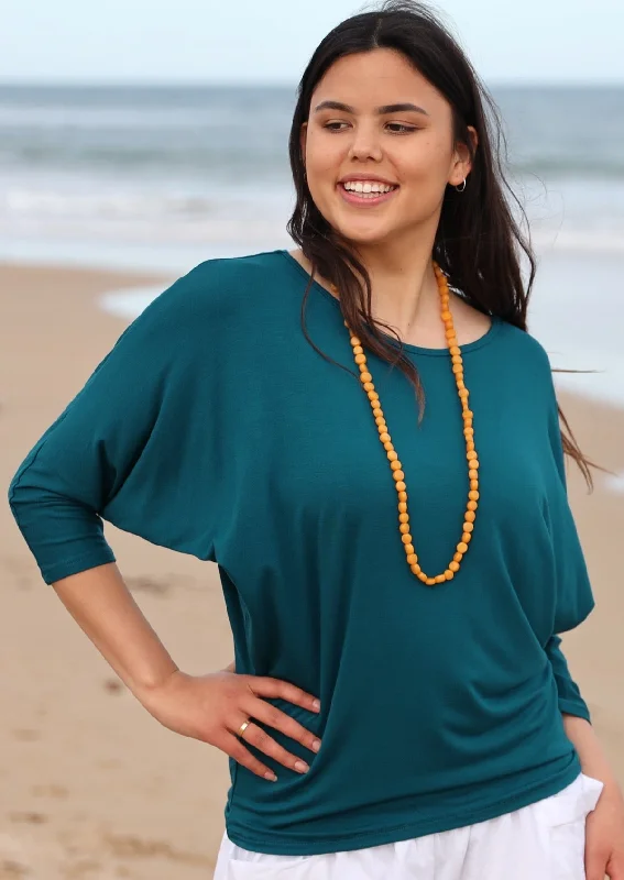 3/4 Sleeve Batwing Top Teal