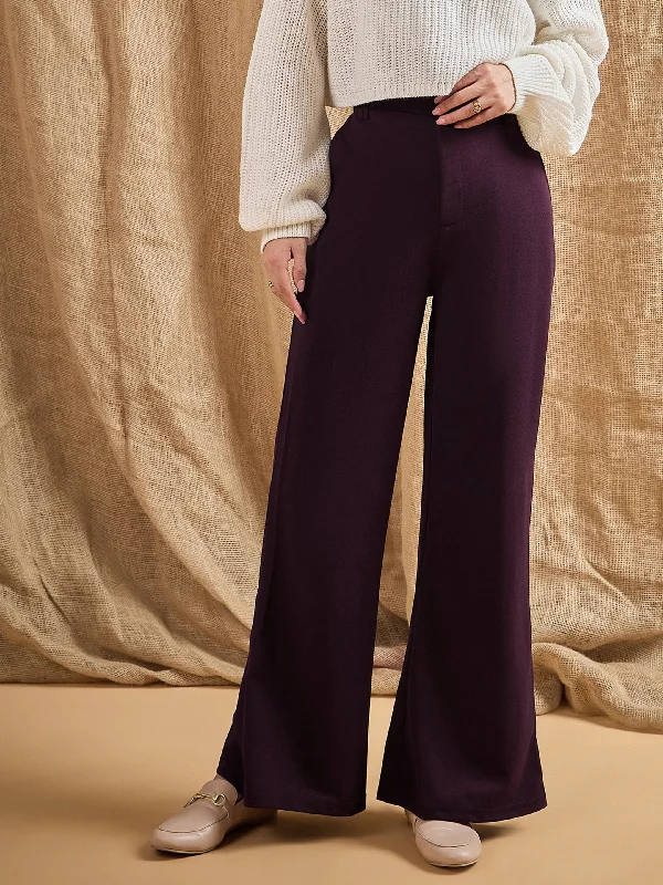 Women Burgundy Bell Bottom Slim Pants