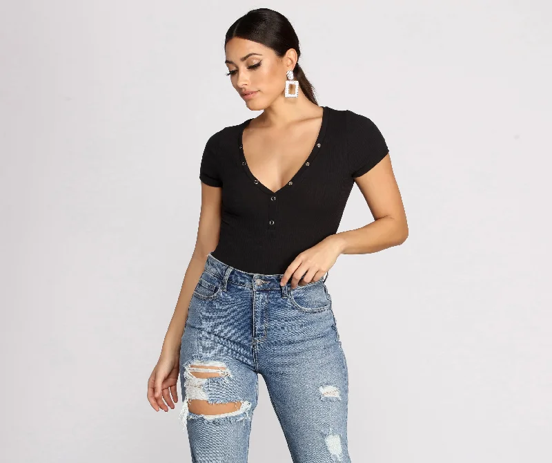 Basic Vibes Ribbed Henley Bodysuit