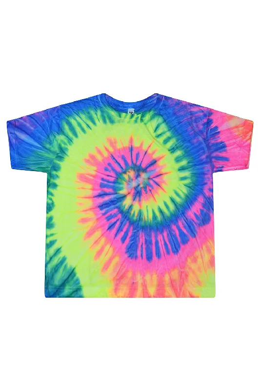 Tie-Dye Womens Cropped Short Sleeve Crewneck T-Shirt - Neon Rainbow