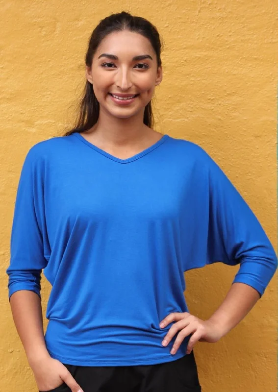 3/4 Sleeve V-neck Batwing Top Electric Blue