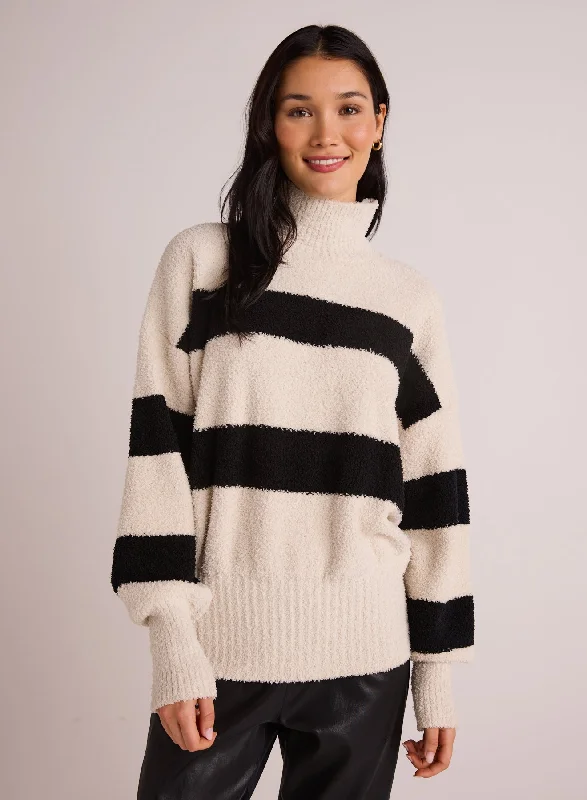 Plush Striped Turtleneck Sweater - Bone & Black