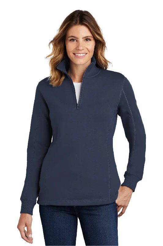 Sport-Tek Womens Shrink Resistant Fleece 1/4 Zip Sweatshirt - True Navy Blue