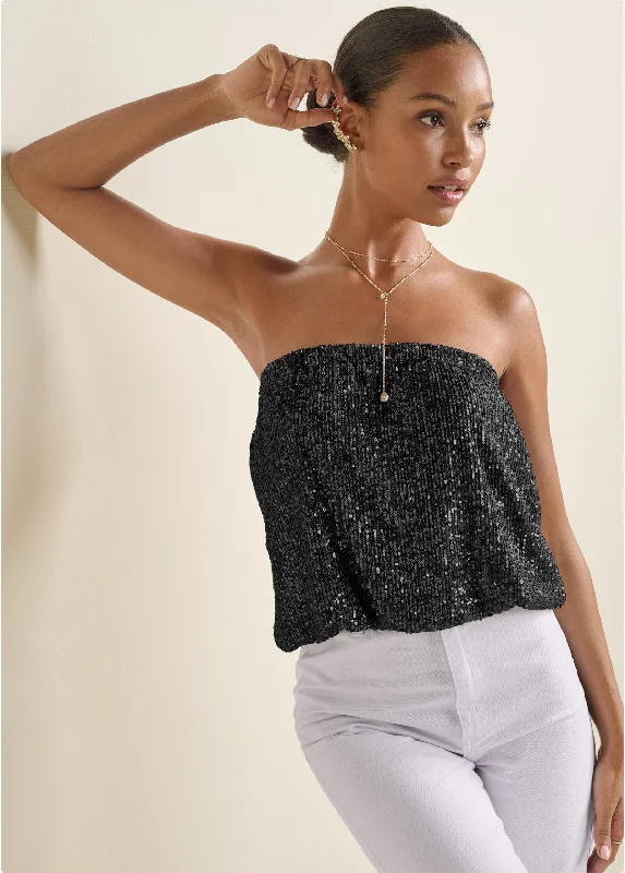 Sequin Tube Top - Black