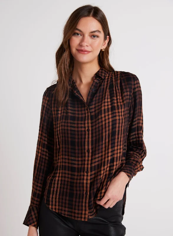 Pleated Button Down Shirt - Autumn Ember Plaid