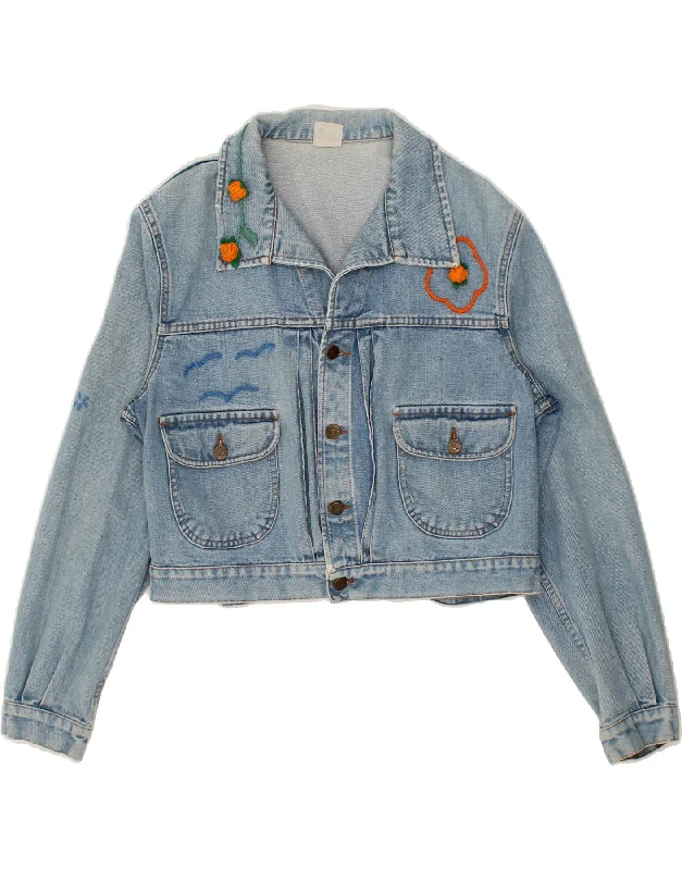 VINTAGE Womens Crop Denim Jacket UK 16 Large Blue