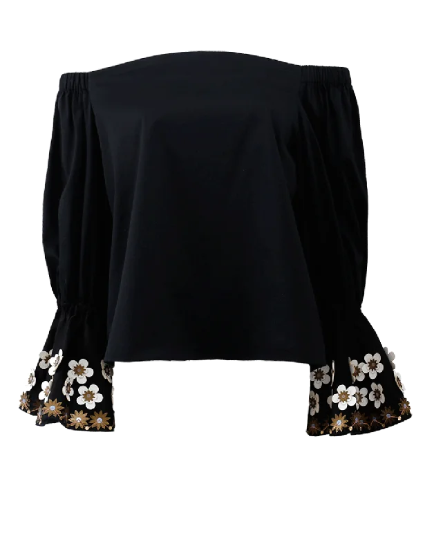 Juniper Off Shoulder Flower Cuff Top