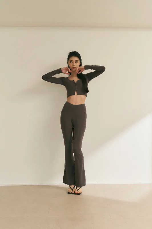 V-Waist Flare Pants (內磨毛秋款-V型腰瘦彈力微喇長褲)