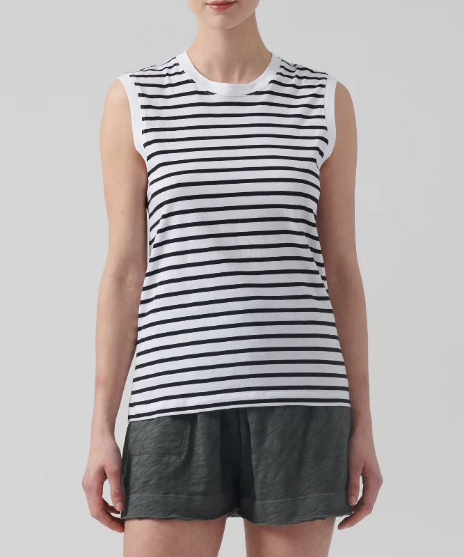 Classic Jersey Sleeveless Boy Tee - Black/ White Stripe