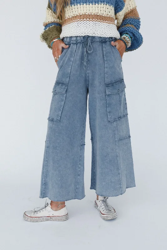 Game On Cargo Wide Leg Pant - Faded Navy