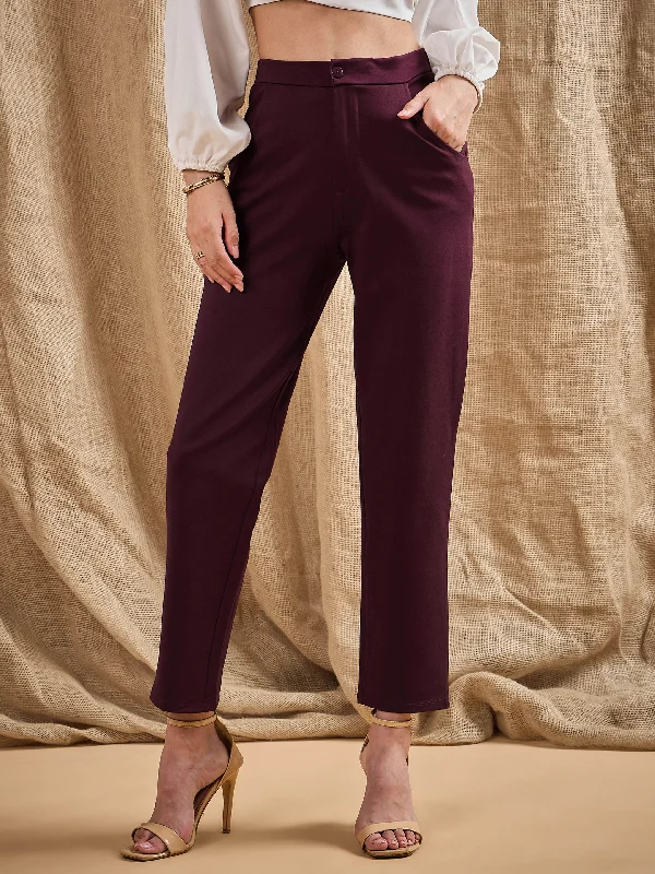 Women Burgundy Roma Tapered Pants