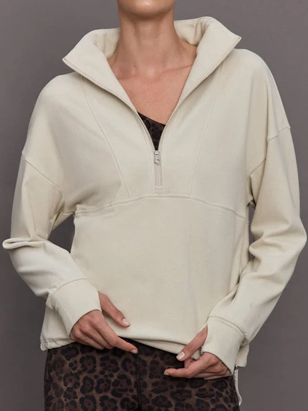 ZASUWA Female Pocket Half Zipper Thumbhole Hoodie