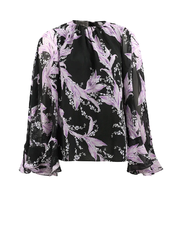 Floral Print Silk Cape Blouse