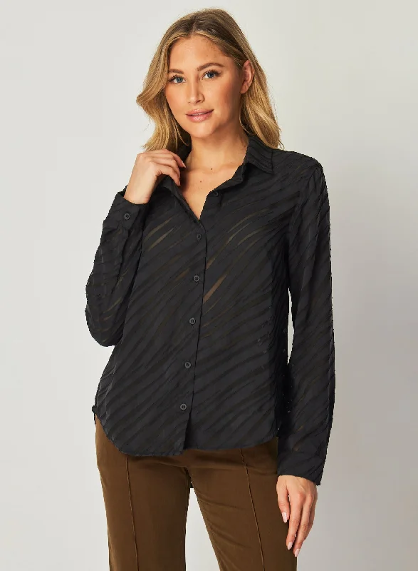 Burn Out Button Down Shirt - Black Zebra