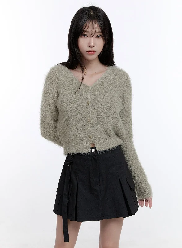 V-Neck Fuzzy Crop Cardigan CO418