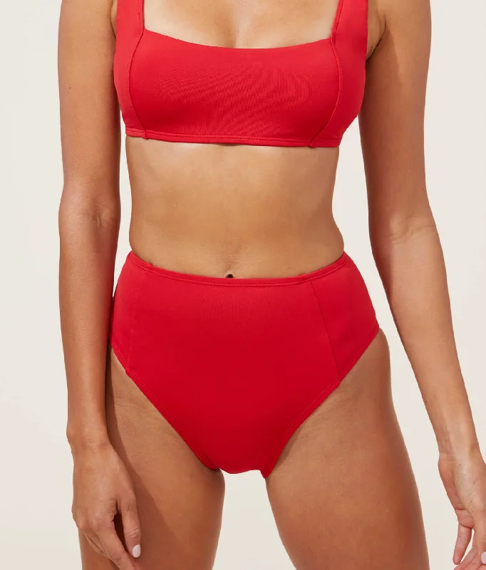 The High Waist Cheeky Bikini Bottom - Eco Nylon - Cherry Red