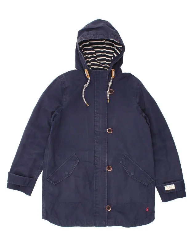 JOULES Womens Hooded Rain Jacket UK 12 Medium  Navy Blue Cotton