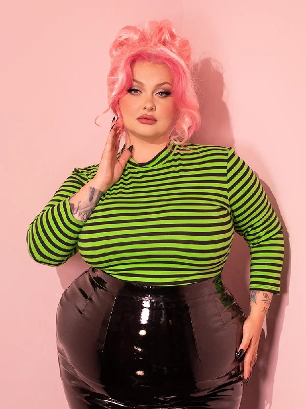 Bad Girl 3/4 Sleeve Top in Slime Green and Black Stripes - Vixen by Micheline Pitt