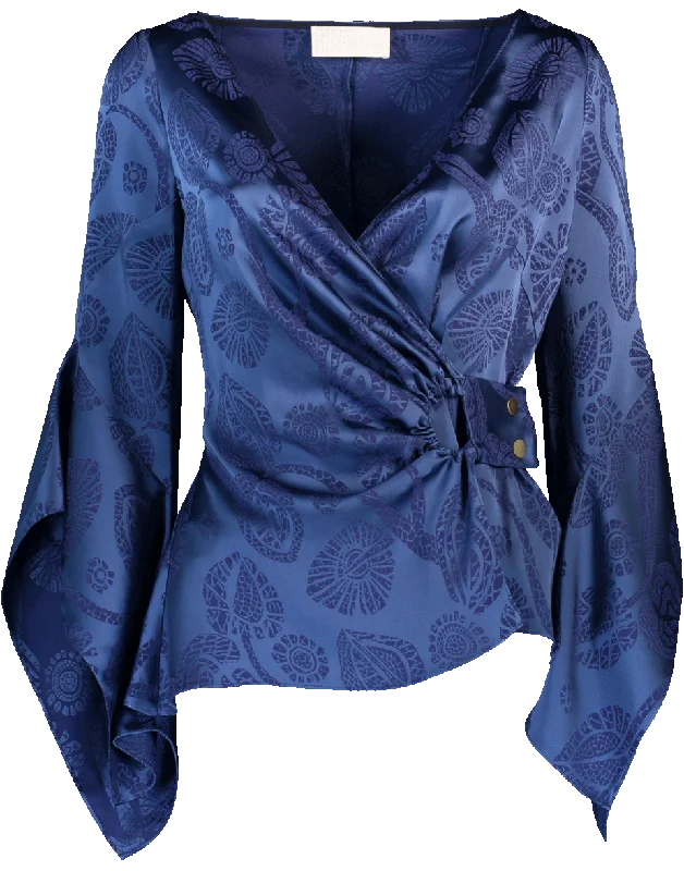 Satin Jacquard Wrap Blouse