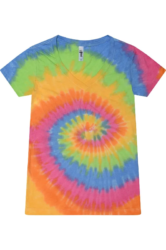 Tie-Dye Womens Short Sleeve V-Neck T-Shirt - Eternity