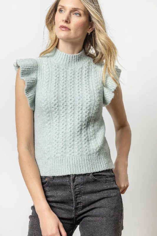 Flutter Sleeve Mock Neck Sweater