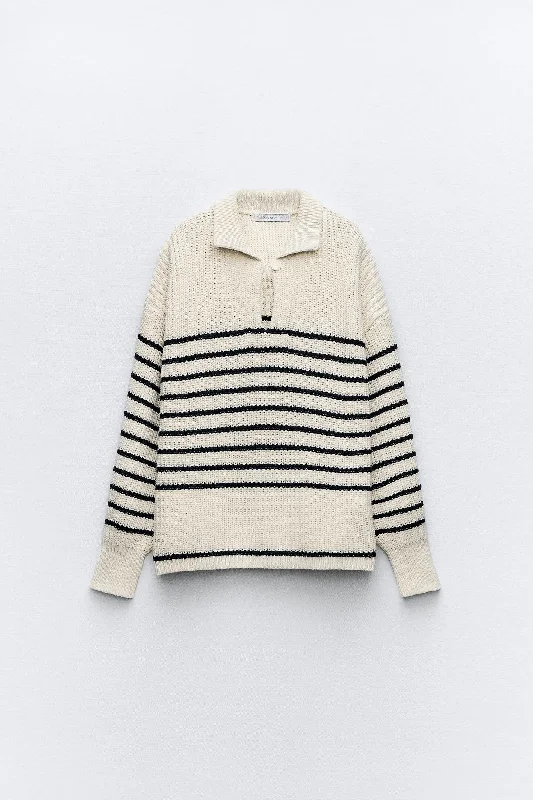 Old Money Oversized Knit Polo Woolen Sweater