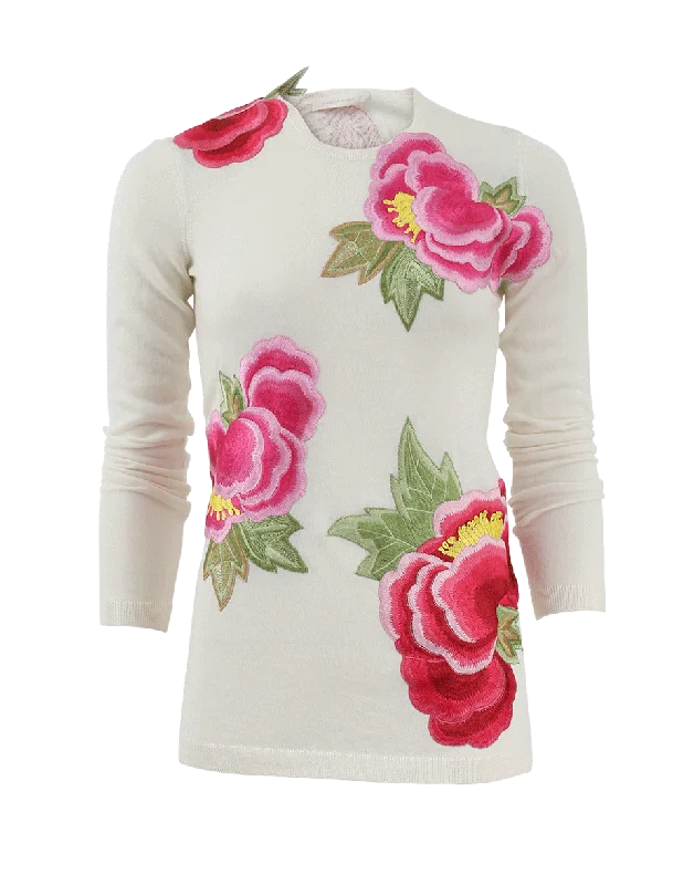 Floral Applique Cashmere Sweater