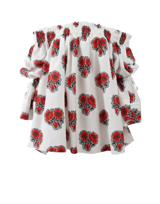 Off Shoulder Poppy Print Blouse